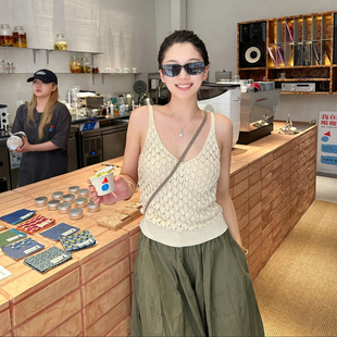 BM感棉质美式 性感镂空针织背心上衣女复古V领吊带