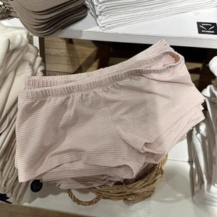 百搭热裤 美式 平角裤 BM感纯棉家居裤 女 休闲粉色条纹松紧腰短裤