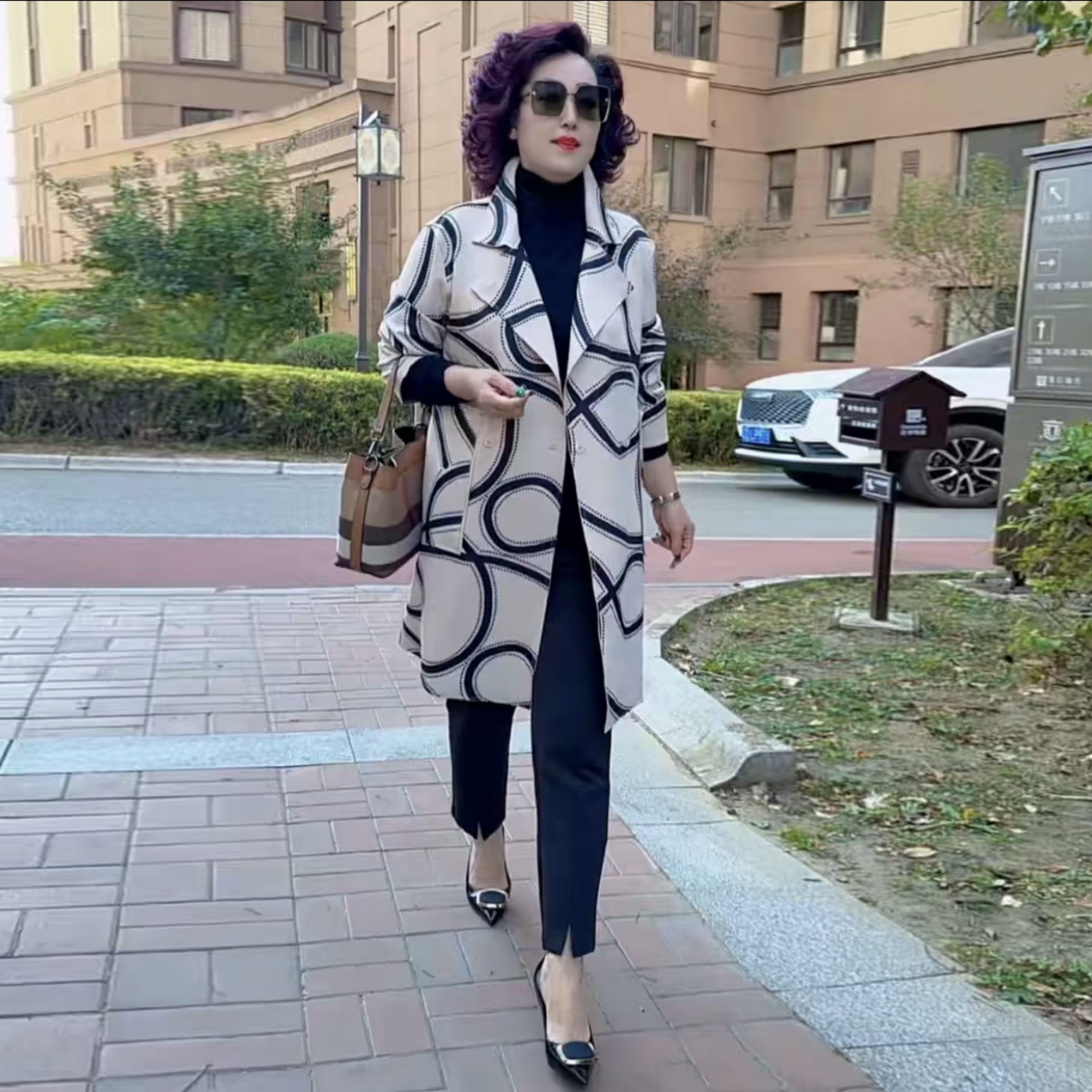 春秋时尚中长款空气棉风衣中年妈妈宽松遮肉大码气质休闲风衣外套