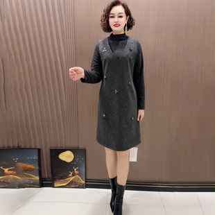 春装新款时尚洋气小个子妈妈连衣裙宽松遮肉显瘦气质中长款两件套