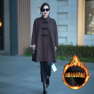 宽松大衣外套 中长款 高端贵气提花加绒加厚保暖风衣冬季 气质妈妈装