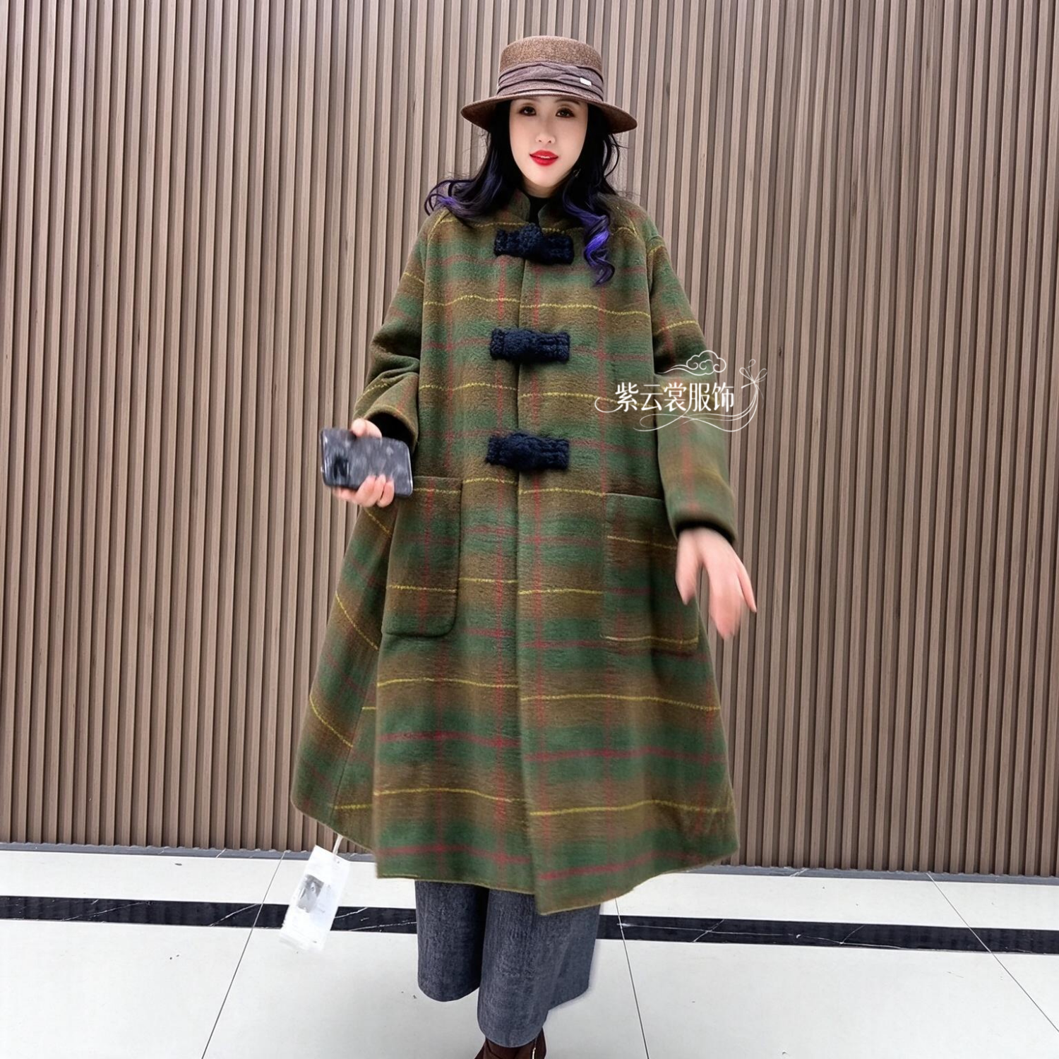 冬季新款毛呢大衣女中长款茧型大码加厚保暖国风盘扣毛呢外套大衣