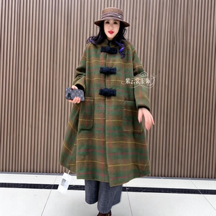 冬季新款毛呢大衣女中长款茧型大码加厚保暖国风盘扣毛呢外套大衣
