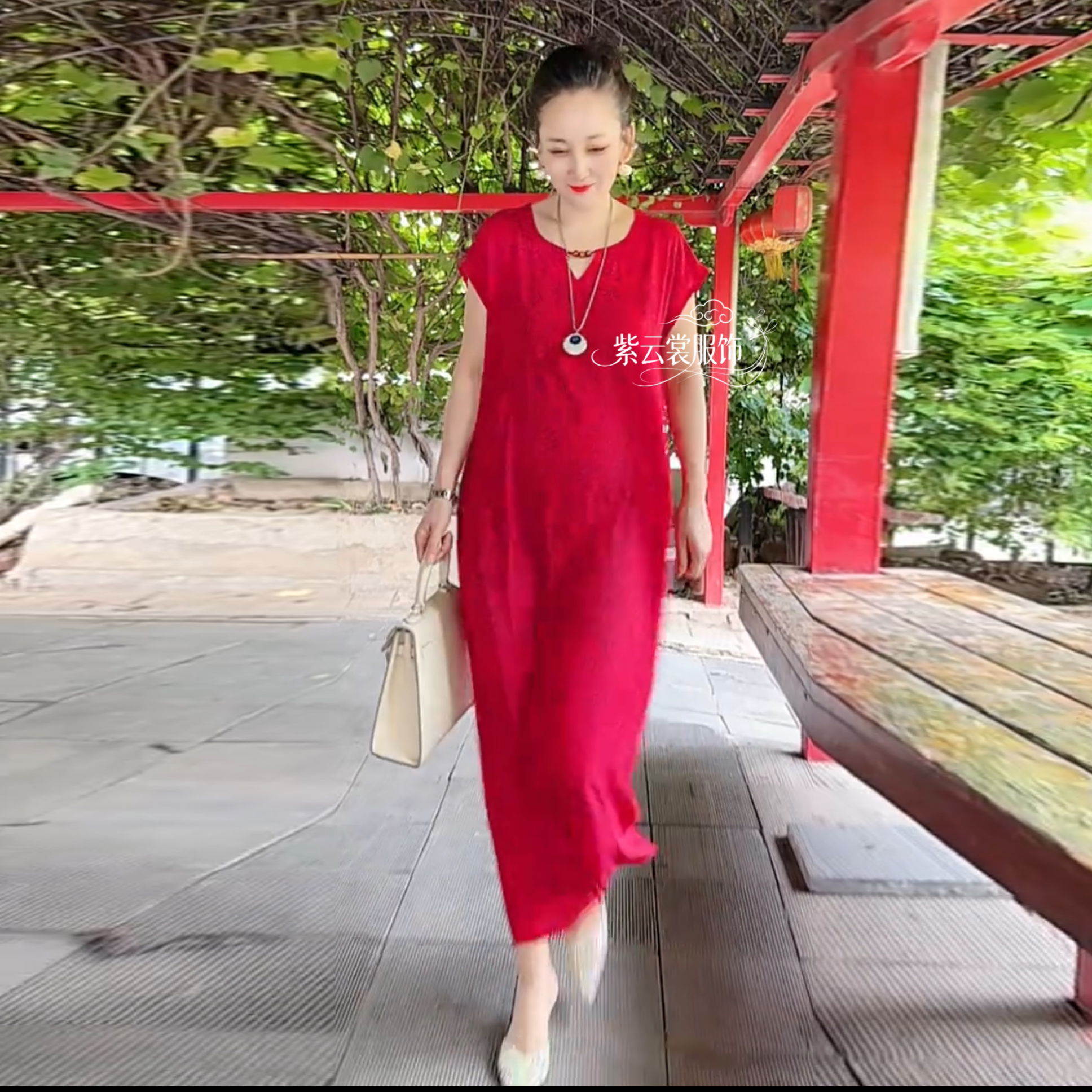 高端夏季短袖时尚连衣裙气质中年妈妈装减龄宽松大码天丝冰凉长裙
