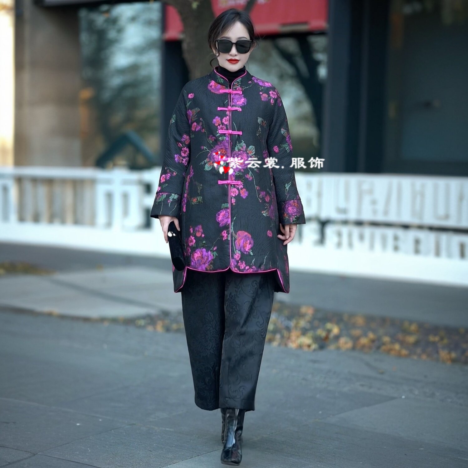 新中式国风盘扣中长款圆领棉服欧洲站秋冬季新款时尚长袖大码外套