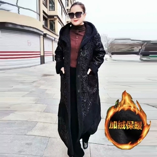 冬季加绒加厚保暖长款宽松大码中年妈妈颗粒绒大码皮毛一体外套女