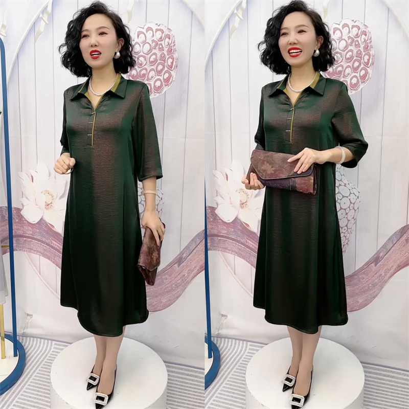 高端中老年妈妈真丝连衣裙夏季新款国风中长款遮肉大码桑蚕丝裙子