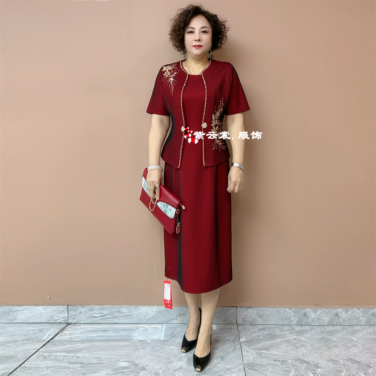 夏季喜婆婆婚礼礼服连衣裙新款洋气妈妈高级感婚宴喜服两件套装裙