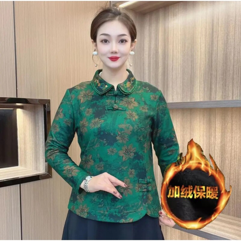 加绒加厚妈妈装旗袍衫上衣