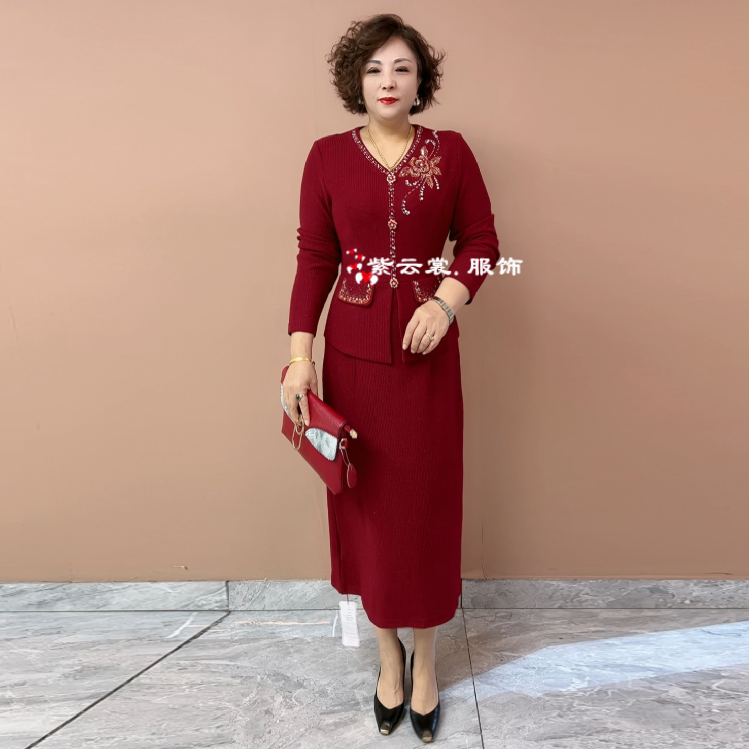 高端小个子喜婆婆婚宴装两件套连衣裙结婚妈妈婚礼服大码喜服长裙