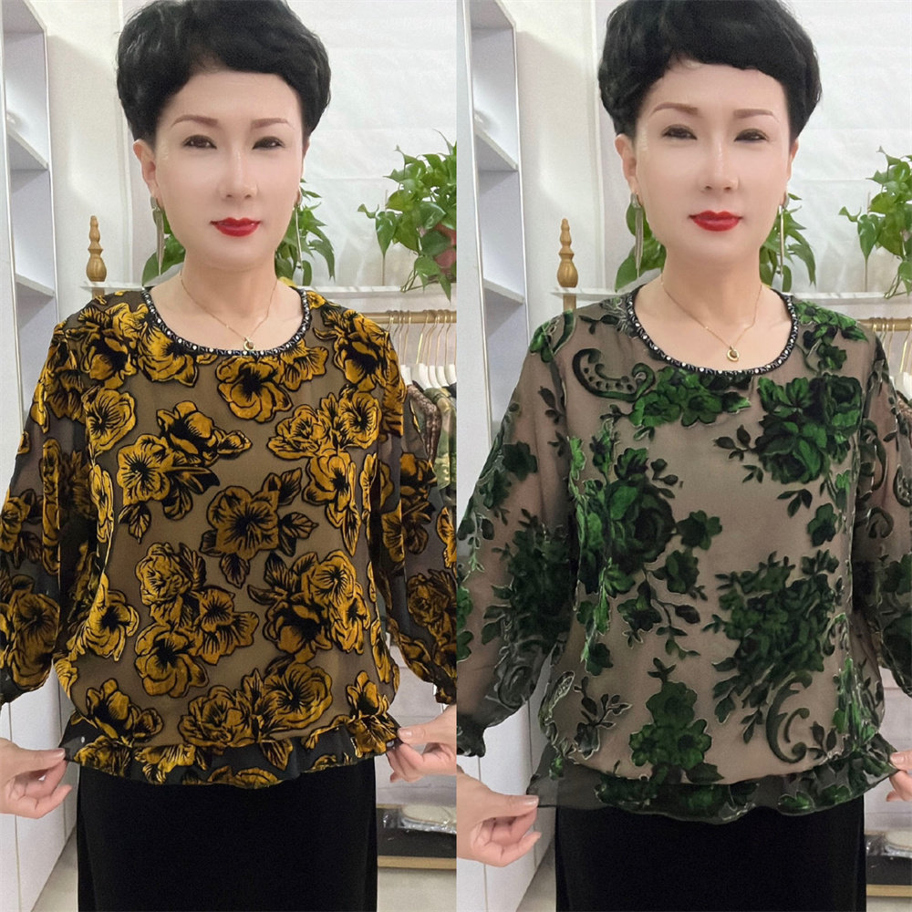 秋装新款丝绒妈妈装上衣