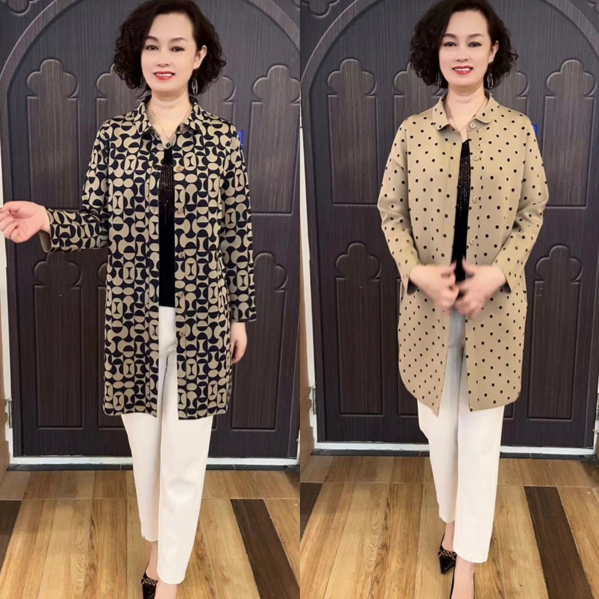 春秋妈妈装中长款衬衫外套