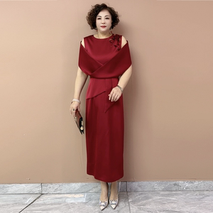 喜妈妈装婚宴礼服高级感夏季短袖醋酸喜婆婆旗袍连衣裙时尚敬酒服