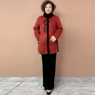 外套 加厚保暖抗寒连帽大码 冬季 皮毛一体大衣高贵妈妈宽松气质大码