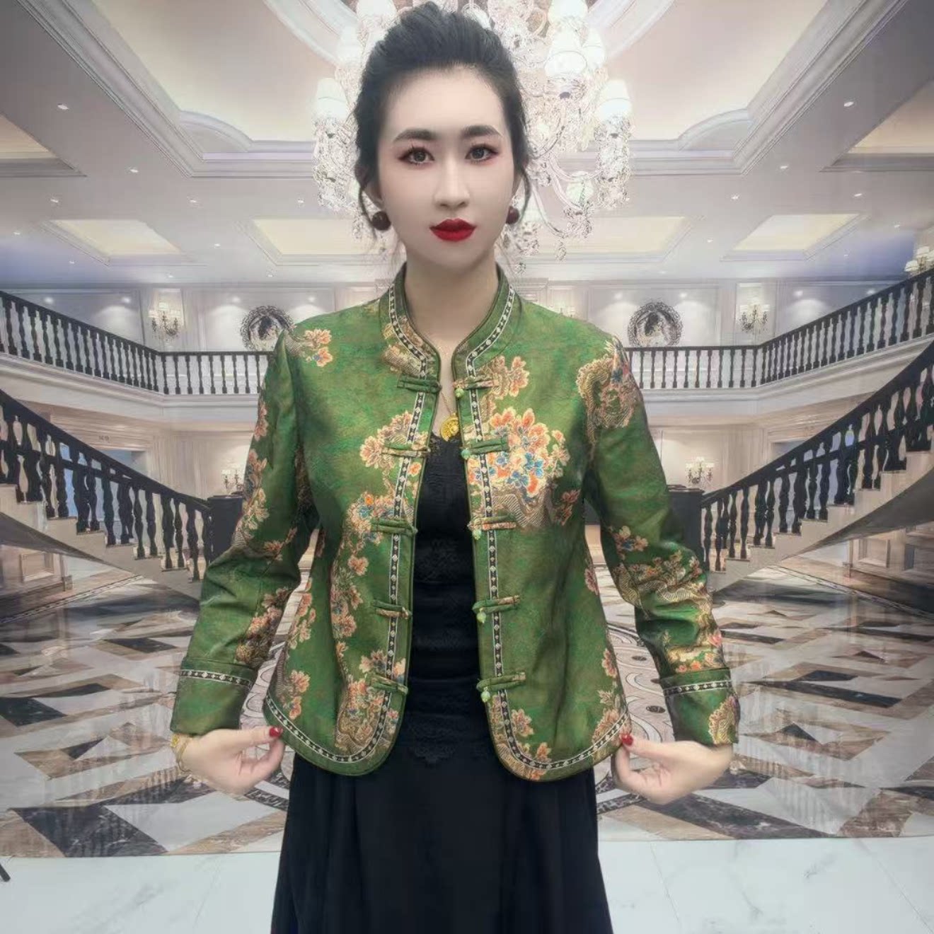 新中式短外套春夏新款气质百搭中老年妈妈提花醋酸开衫外套上衣女