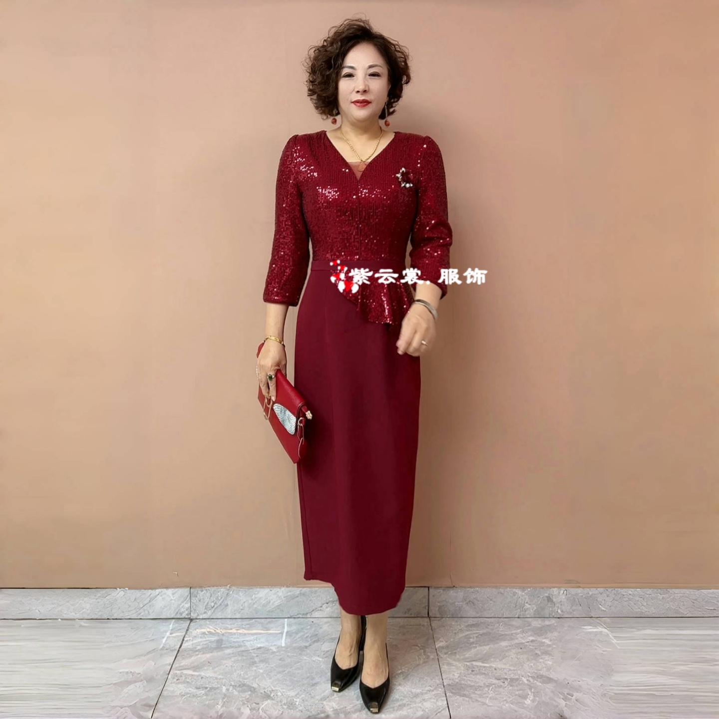 阔太太高端气质喜婆婆礼服年轻妈妈装高贵旗袍婚宴洋气大码连衣裙