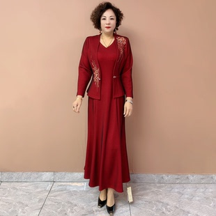 妈妈婚宴装旗袍高贵年轻喜婆婆结婚礼服加长款连衣裙鱼尾两件套装