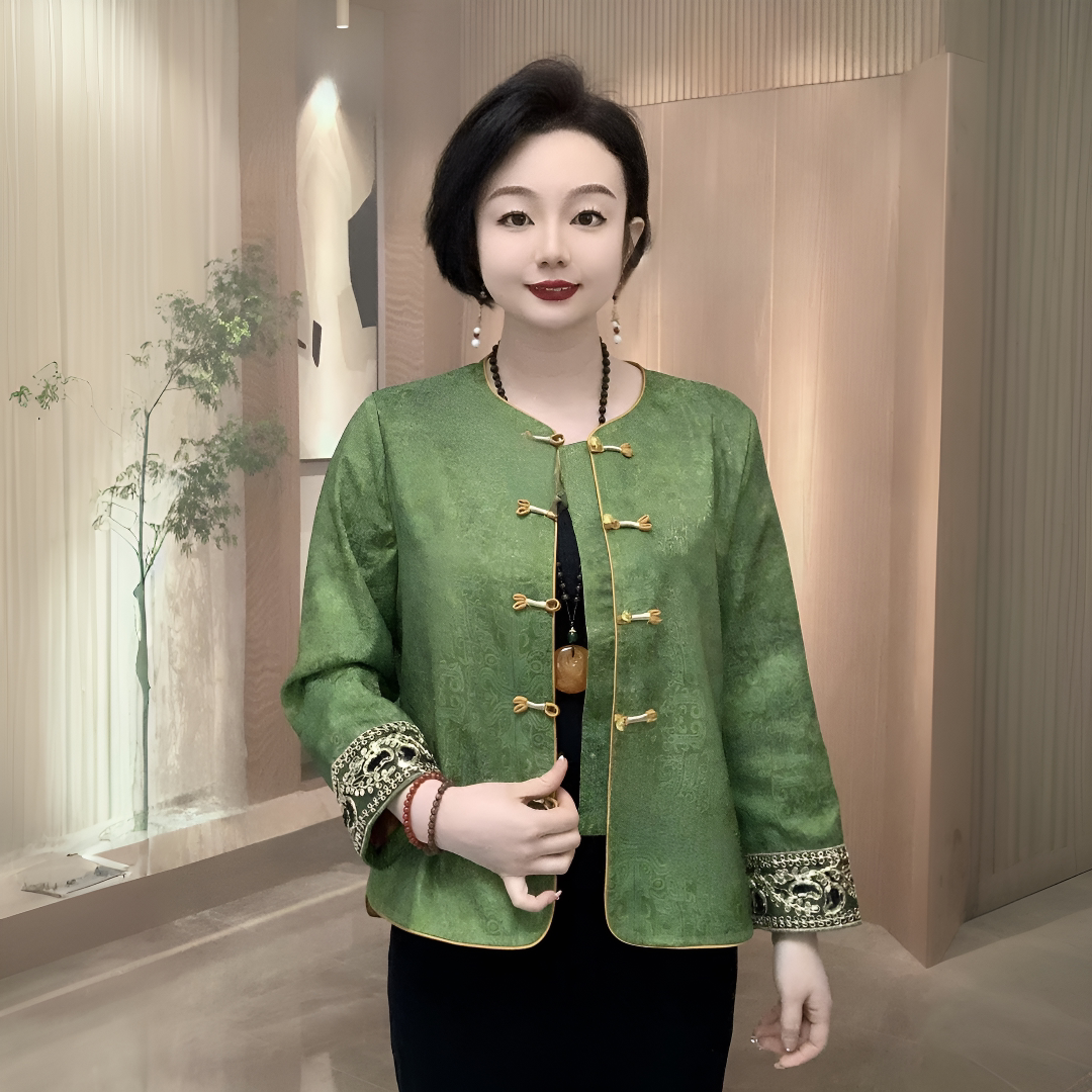 新中式妈妈春装国风醋酸缎外套端庄大气新款中老年女春秋洋气上衣