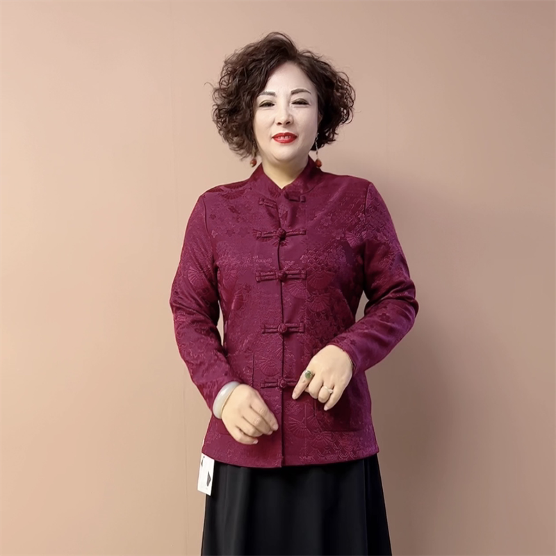 春装复古盘扣旗袍上衣中老年妈妈长袖宽松遮肉开衫天丝棉大码外套