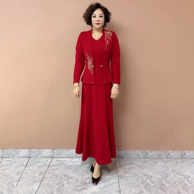 喜婆婆婚宴新款年轻妈妈礼服春秋结婚高贵大气鱼尾连衣裙两件套装