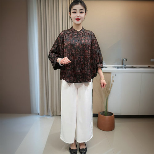 夏季真丝妈妈时尚洋气大码200斤衬衫遮肚显瘦时尚洋气桑蚕丝上衣