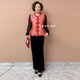 中式国风缎面提花马甲中老年妈妈春装洋气坎肩无袖外套大马夹套装