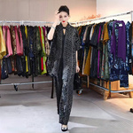 复古真丝大码长款大版衫夏季时尚气质宽松遮肉衬衫阔腿裤两件套装