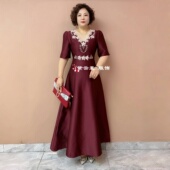 遮肚子年轻洋气妈妈装 婚宴高贵礼服喜婆婆婚礼高端气质晚礼服旗袍
