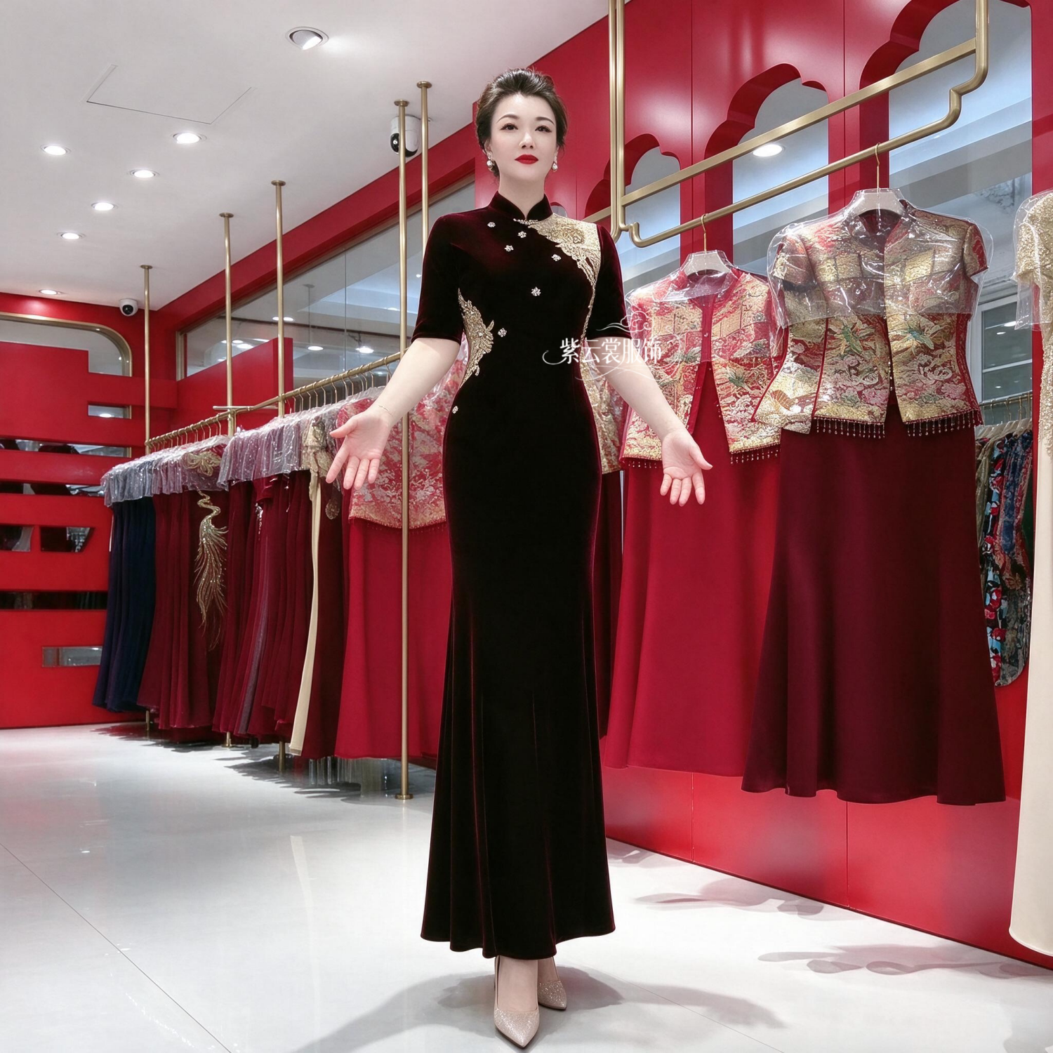 高贵妈妈装婚宴礼服时尚喜婆婆结婚礼服旗袍连衣裙鱼尾晚礼服长裙
