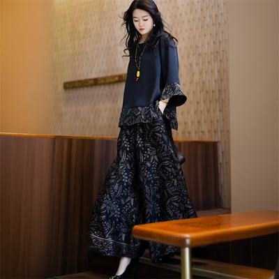 欧货高端夏季中老年妈妈真丝套装时尚加肥大码阔腿裤气质两件套女