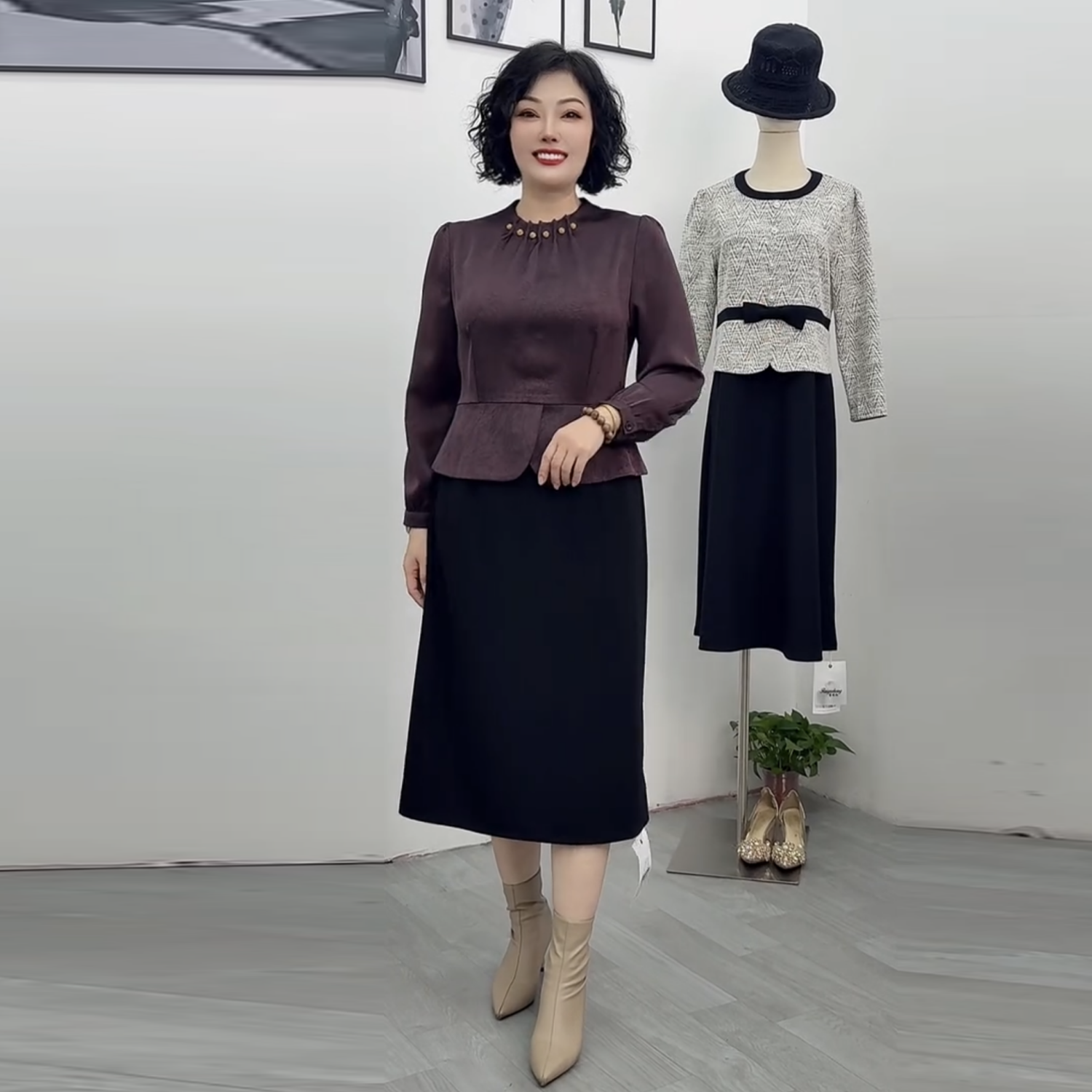 轻奢知性优雅风长袖连衣裙收腰气质高级感妈妈秋季假两件洋气长裙