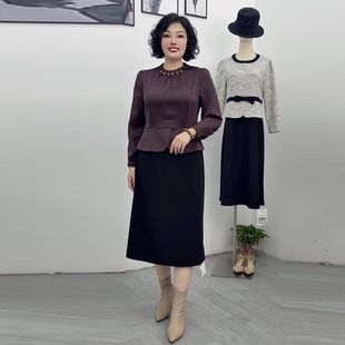 轻奢知性优雅风长袖连衣裙收腰气质高级感妈妈秋季假两件洋气长裙