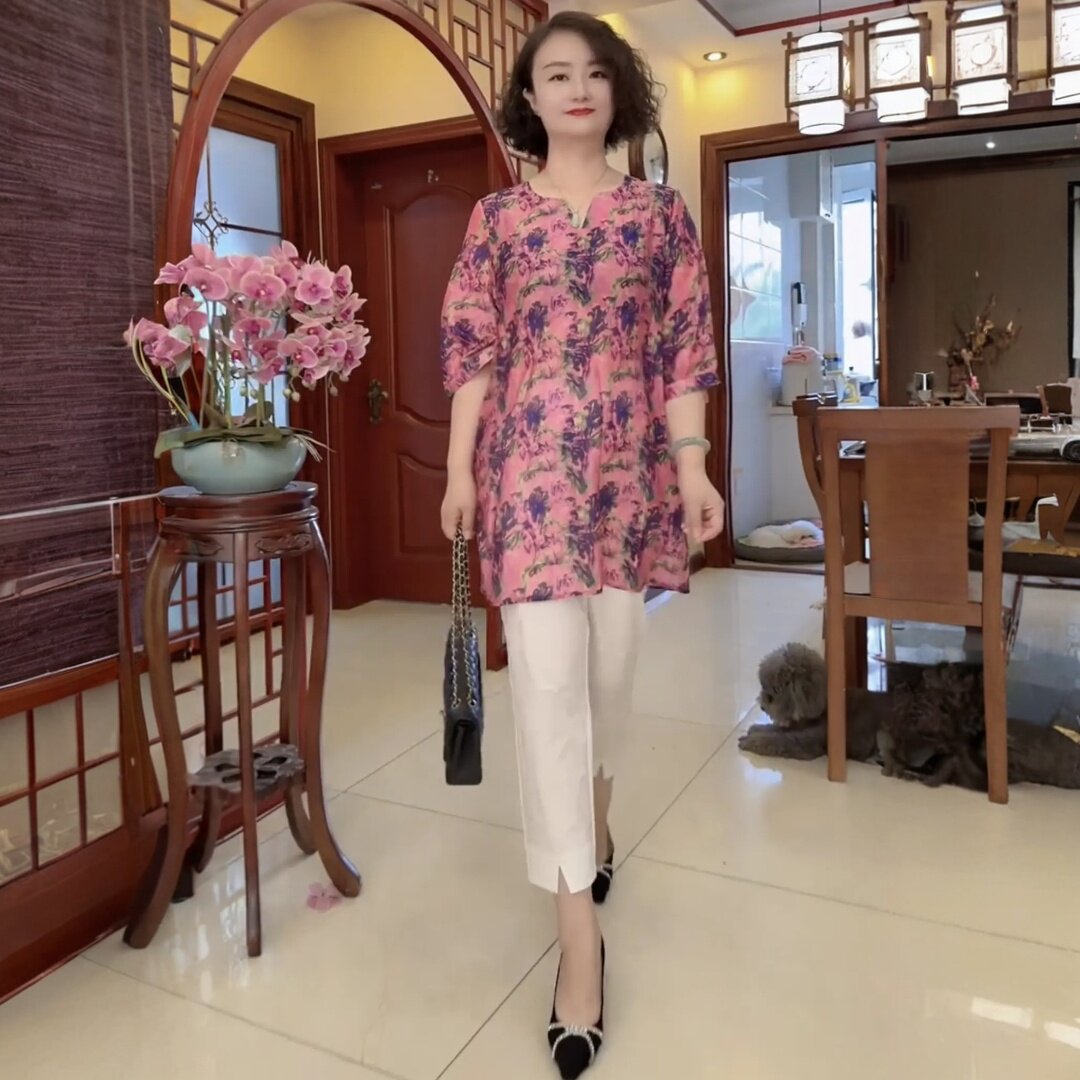 夏季短袖洋气妈妈宽松遮肚子显瘦中长款薄款大版T恤衫大码上衣女