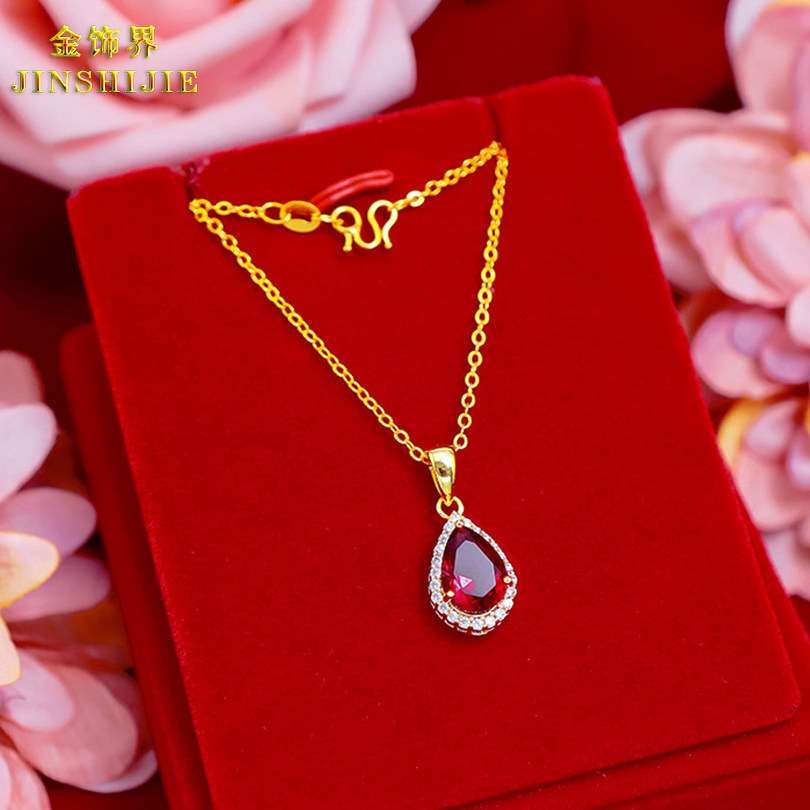 红宝石水滴项链吊坠越南沙金时尚女士仿真黄金镀金18k久不掉色999