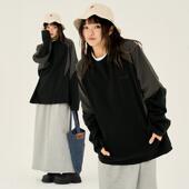 卫衣男女宽松休闲慵懒风运动长袖 美式 复古撞色拼接插肩袖 T恤上衣