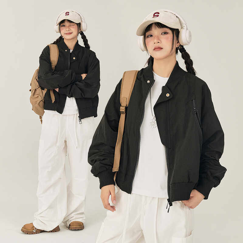 HASU半糖 日系复古工装夹克女中性bf宽松显瘦飞行员棒球服短外套