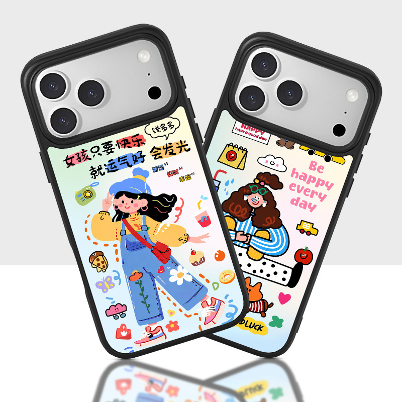 适用iPhone17promax手机壳可爱女孩文字图案个性卡通动