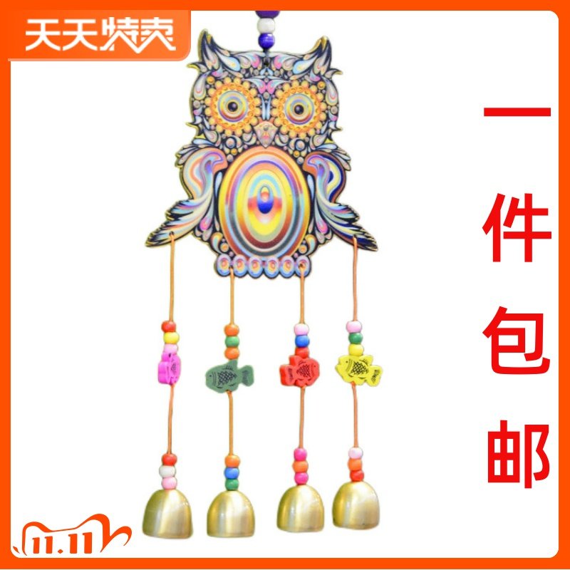 木板风铃 新款图案高清3D抽象猫头鹰酒吧客栈挂饰挂件风铃可定