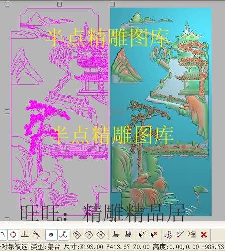 背板山水精雕图风景门板新款山水电脑雕刻图灰度浮雕图精品松树图