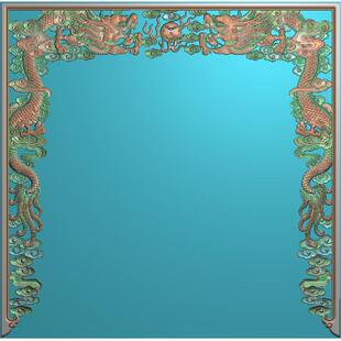 双龙戏珠佛龛挂落三角燕精雕图灰度图浮雕图龙框神祖牌装饰品贴花