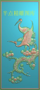 松鹤延年椅背板精雕图灰度浮雕电脑雕刻图檀雕仙鹤靠背精品花鸟新