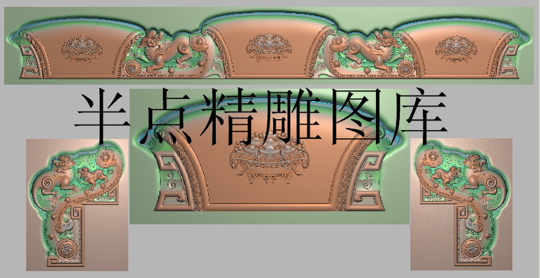 麒麟精雕图灰度图财源床椅靠头招财进宝椅脑边柱元宝如意脑头貔貅