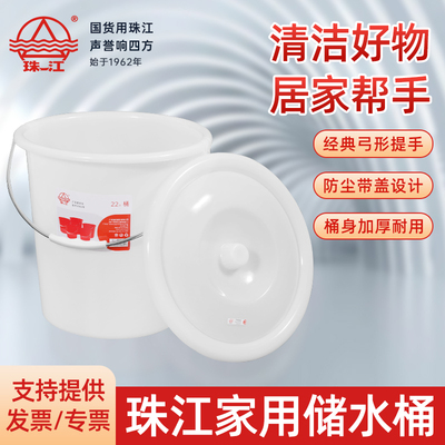 珠江加厚手提塑料水桶食品级白桶大号家用洗衣桶带盖洗车桶储水桶