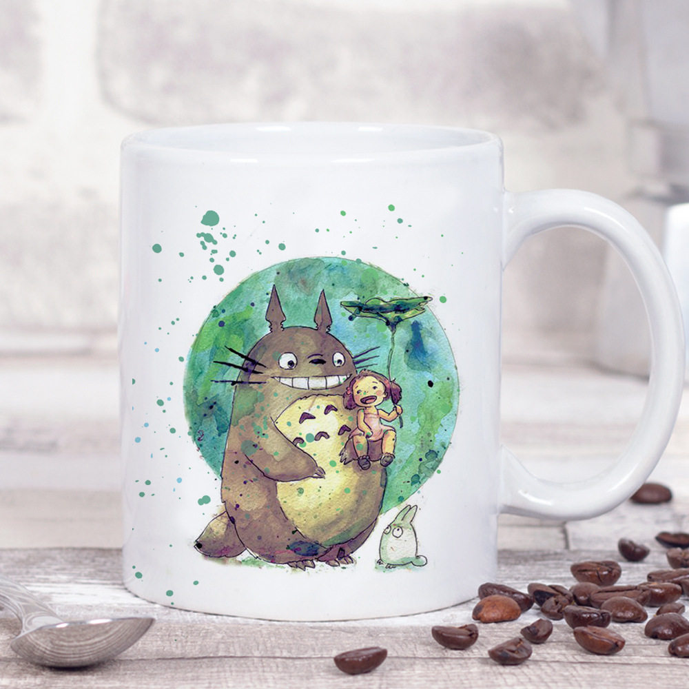 Anime龙猫周边白色 陶瓷咖啡马克杯牛奶水杯可制定生日礼物杯子