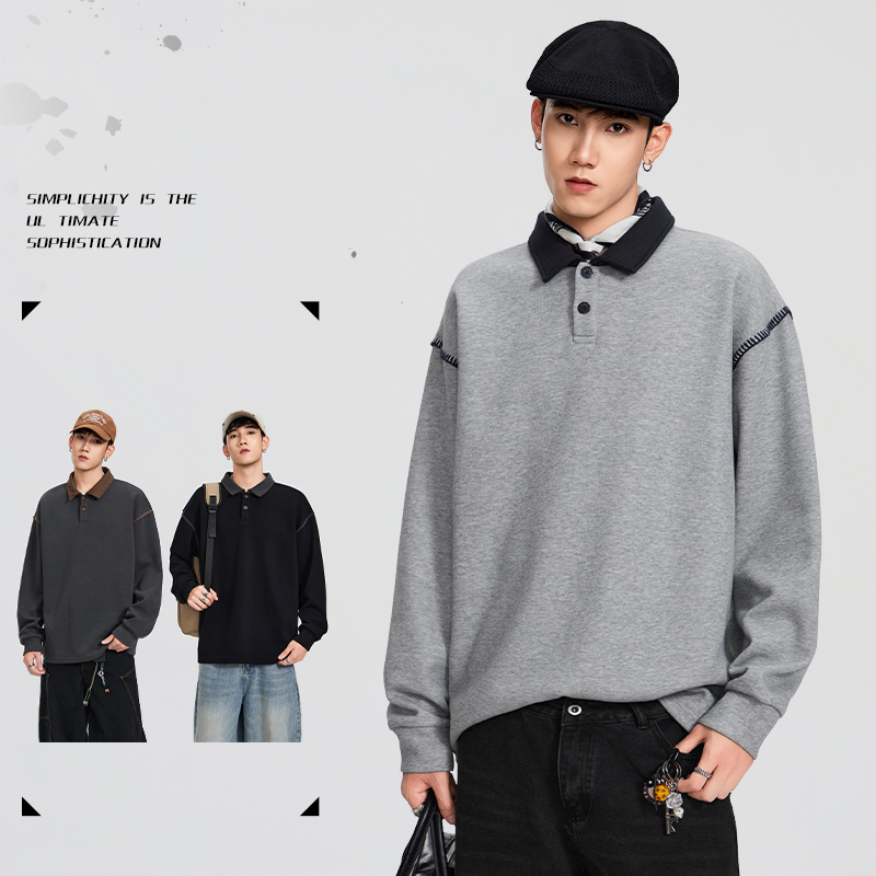 翻领长袖卫衣男宽松休闲