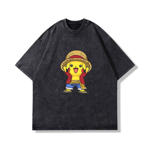 宝可梦Pikachu皮卡丘动漫卡通同款水洗短袖T恤男女宽松街头上衣潮