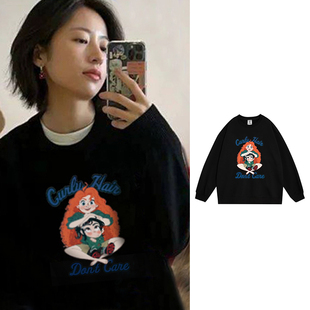 周雨彤同款明星卫衣女2024年秋季新款慵懒风复古卡通小外套衣服潮