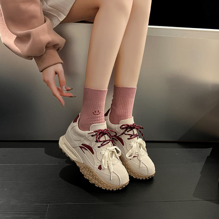 真皮~7CM内增高德训鞋女2025新款秋季厚底阿甘鞋运动休闲老爹鞋子