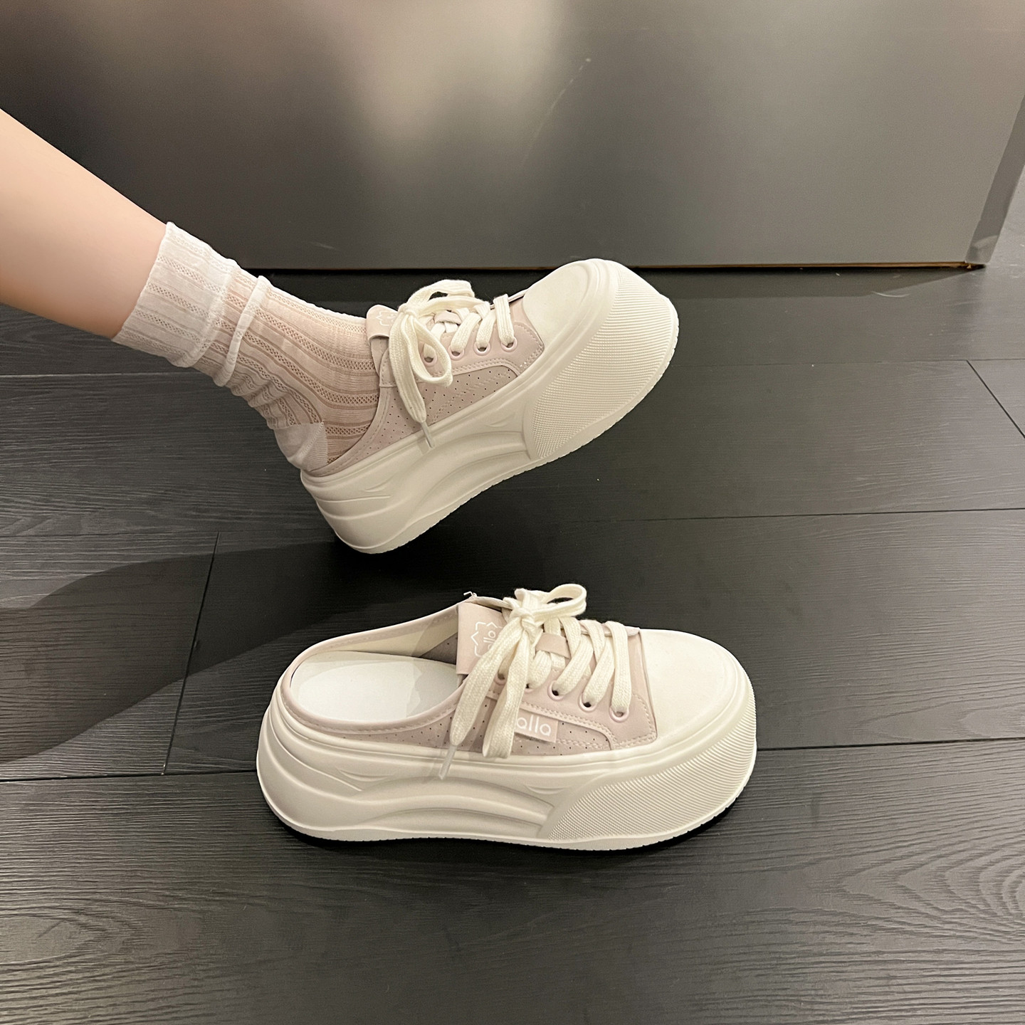 厚底包头半拖鞋女夏外穿绝美超火巨好看2026新款增高一脚蹬懒人鞋