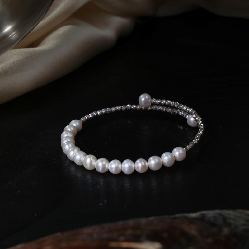 红桥珍珠 半夏系列 淡水珍珠单圈弹簧镯5-6mm合金